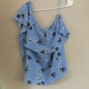 C&E one shoulder palm tree shirt